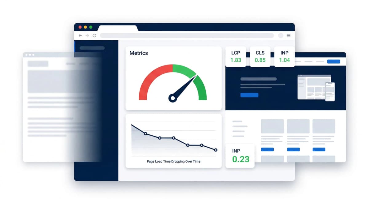 Website performance metrics dashboard showing load time improvements