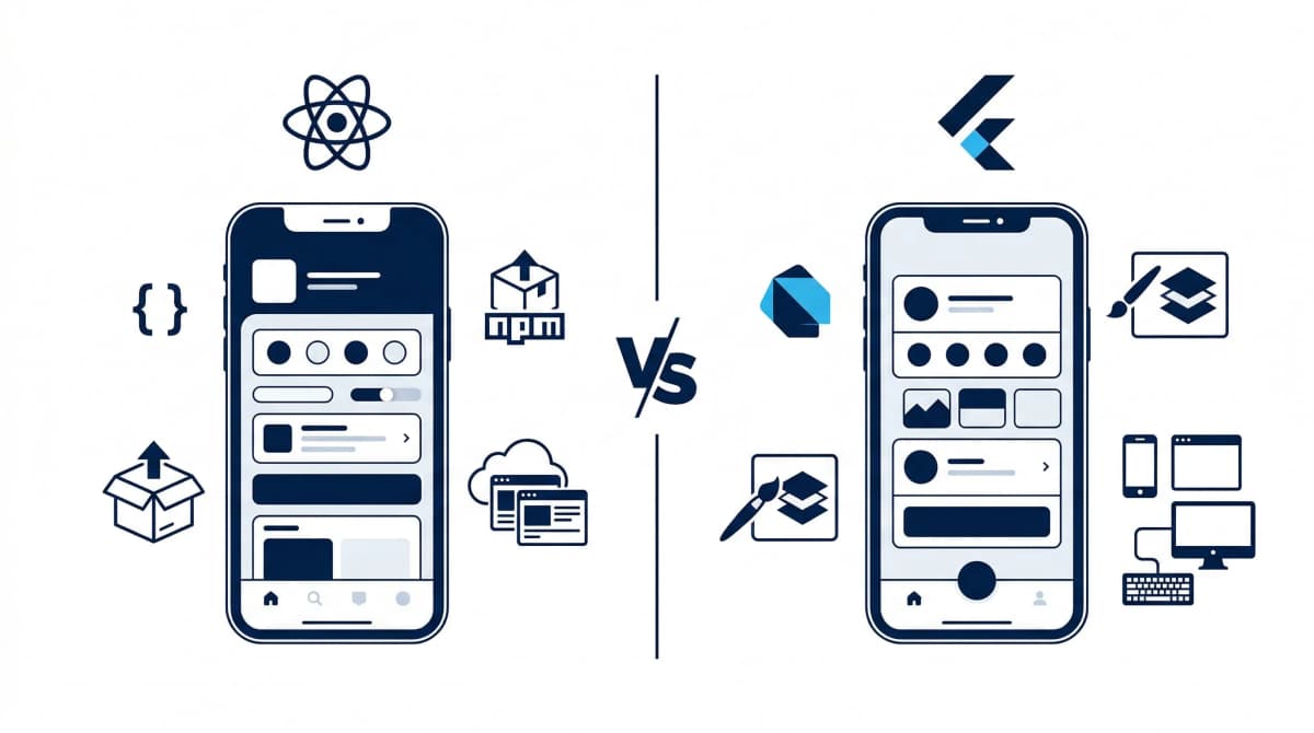 Side-by-side comparison of React Native and Flutter mobile app development frameworks