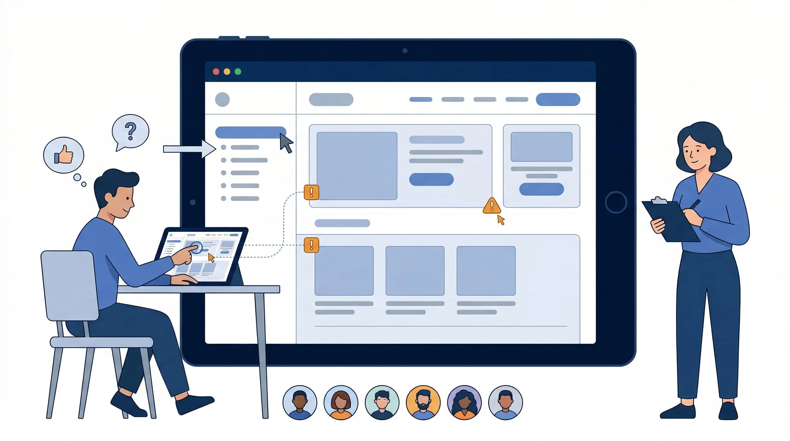 Design sprint process showing wireframes being tested with real users