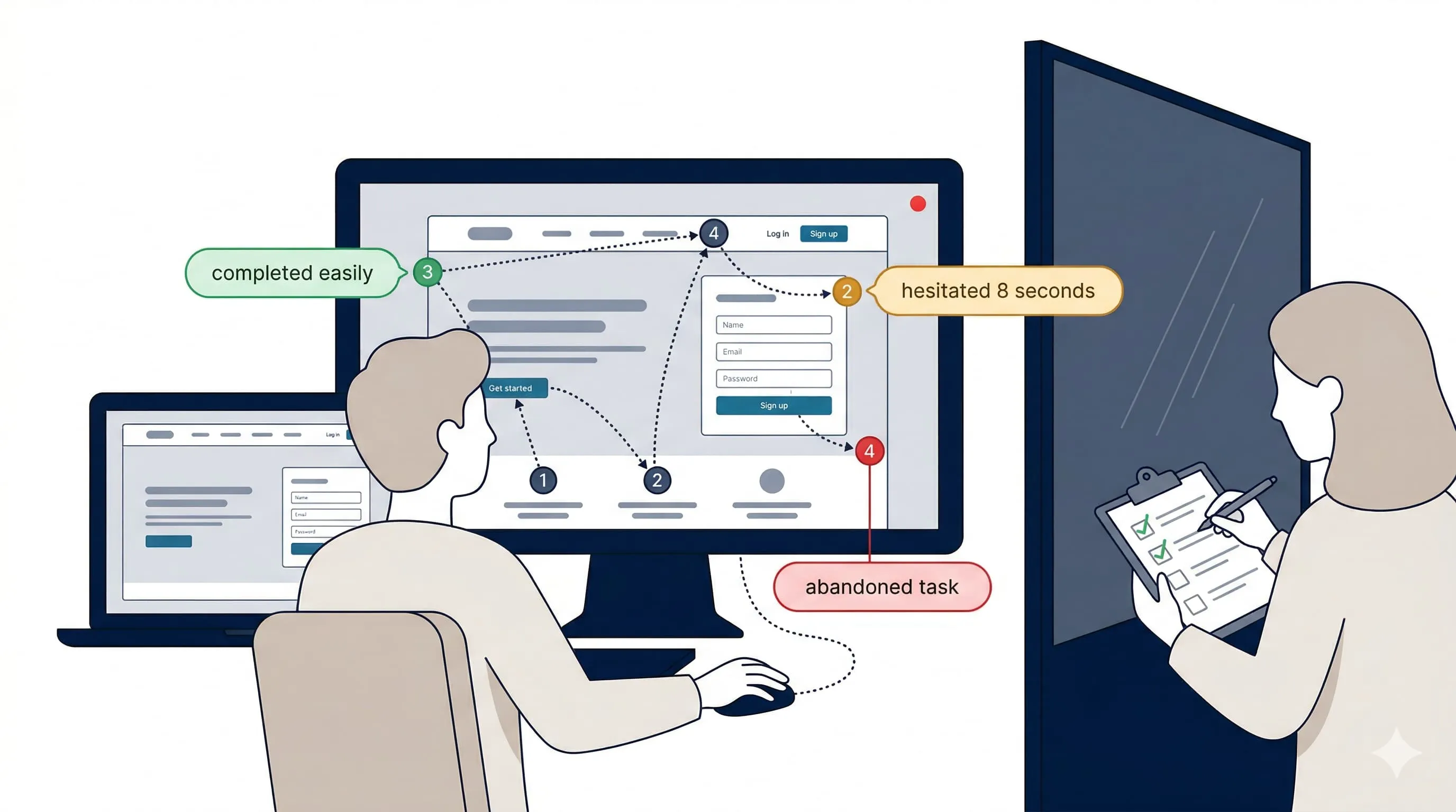 Usability testing session showing user interaction with prototype and researcher observation
